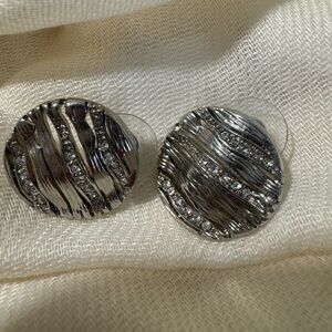 Textured Silver Round Earrings
